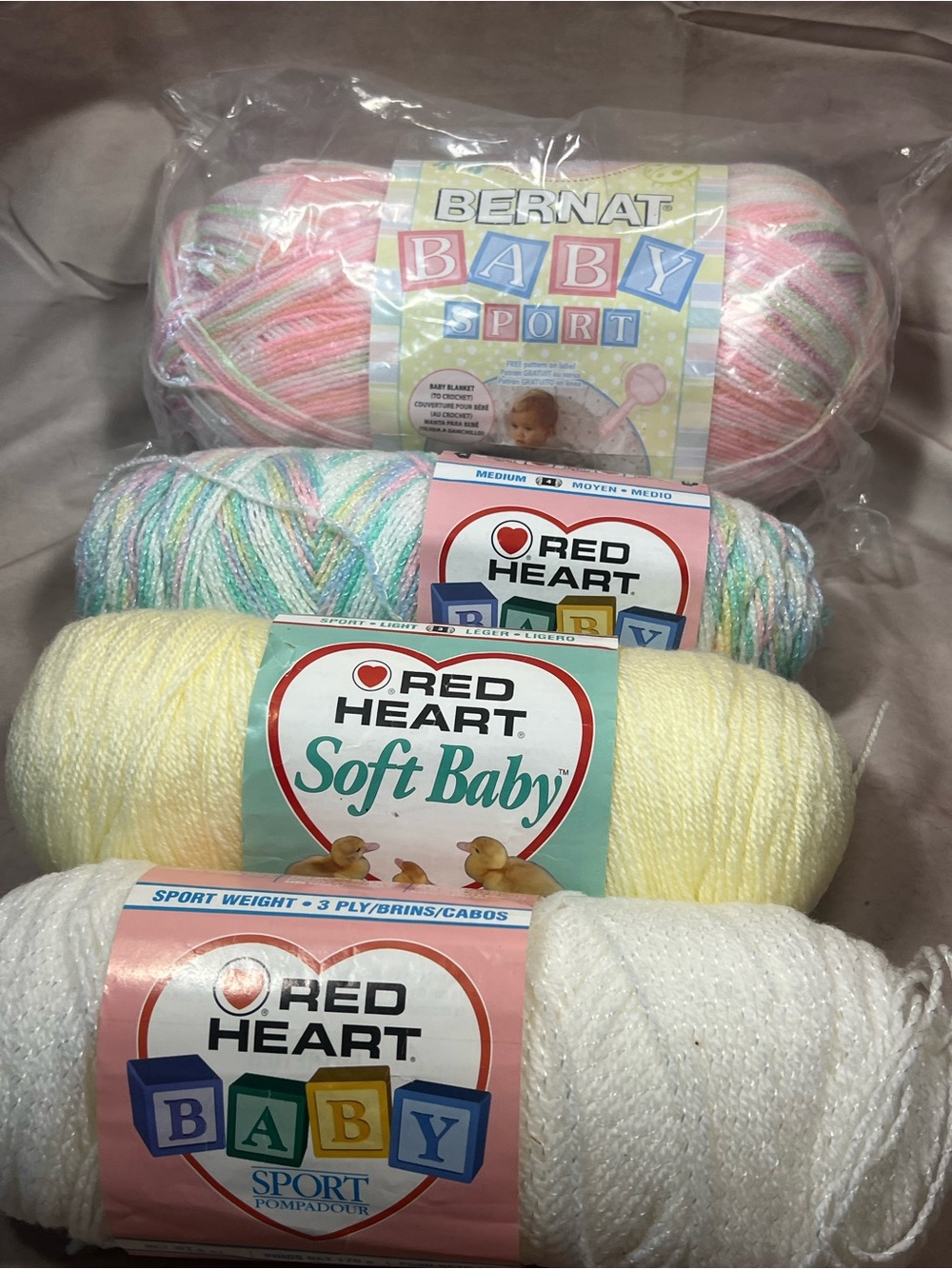 Bernat Red Heart Baby Yarn Lot of 4 Pastel Vintage Craft Crochet Knitting